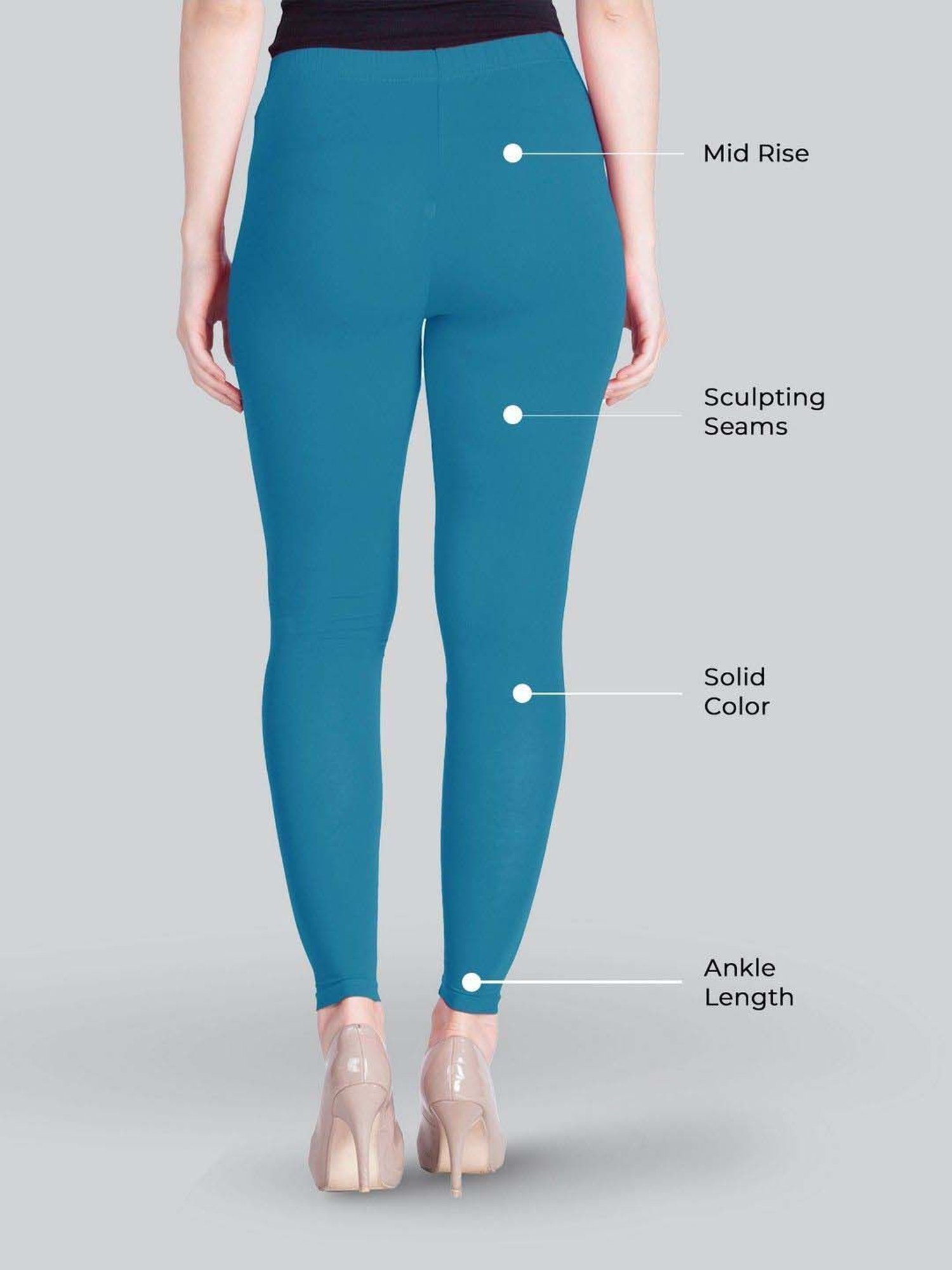 Blue Mid Waist Lux Lyra Plain Ankle Length Leggings, Casual Wear