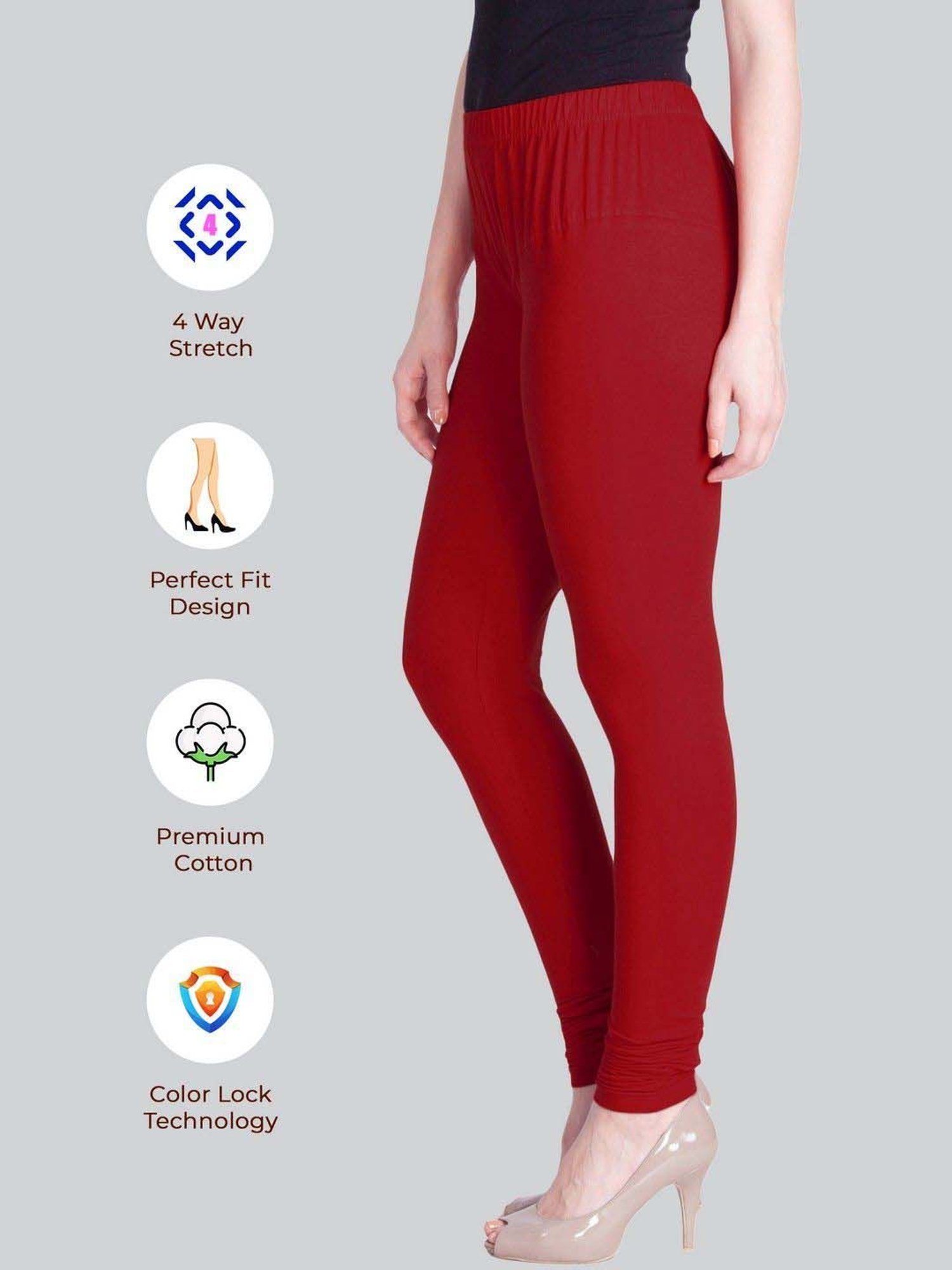 Lyra Red Cotton Full Length Leggings