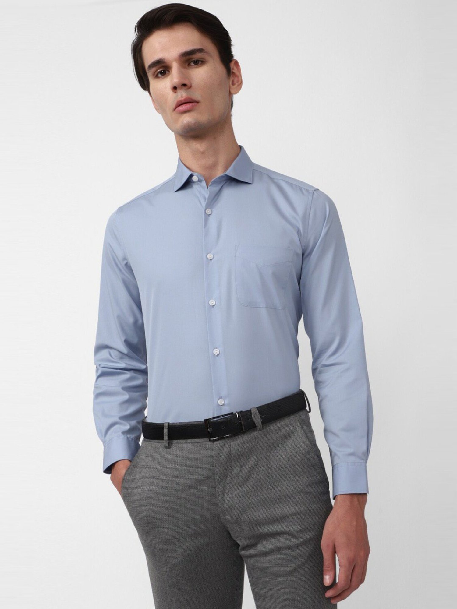 Men Blue Striped Premium Pure Cotton French Cuff Slim Fit Formal Shirt   Hancock