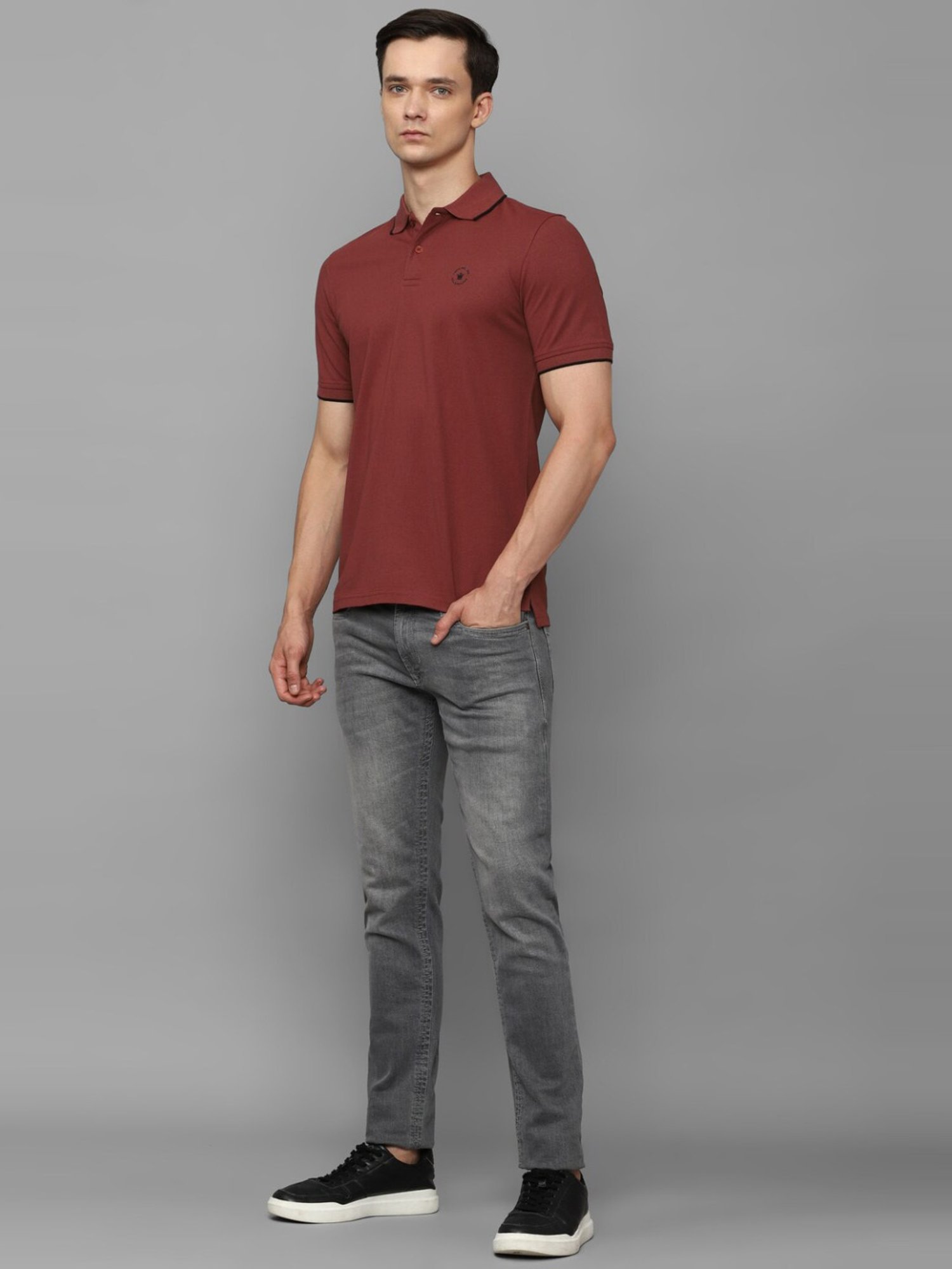 Louis Philippe Maroon Cotton Regular Fit Polo T-Shirt