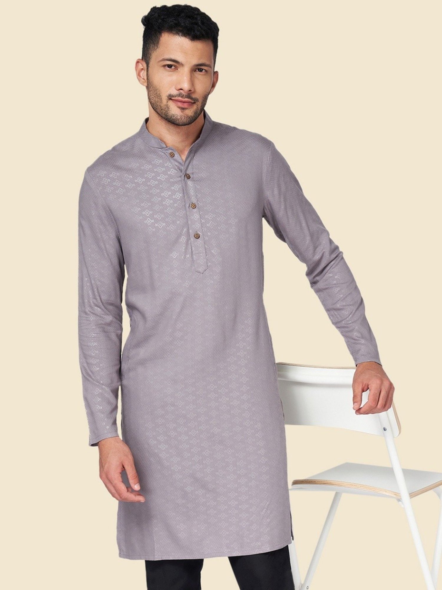 Buy YU by Pantaloons Grey Regular Fit Self Pattern Kurtas for Mens Online @  Tata CLiQ