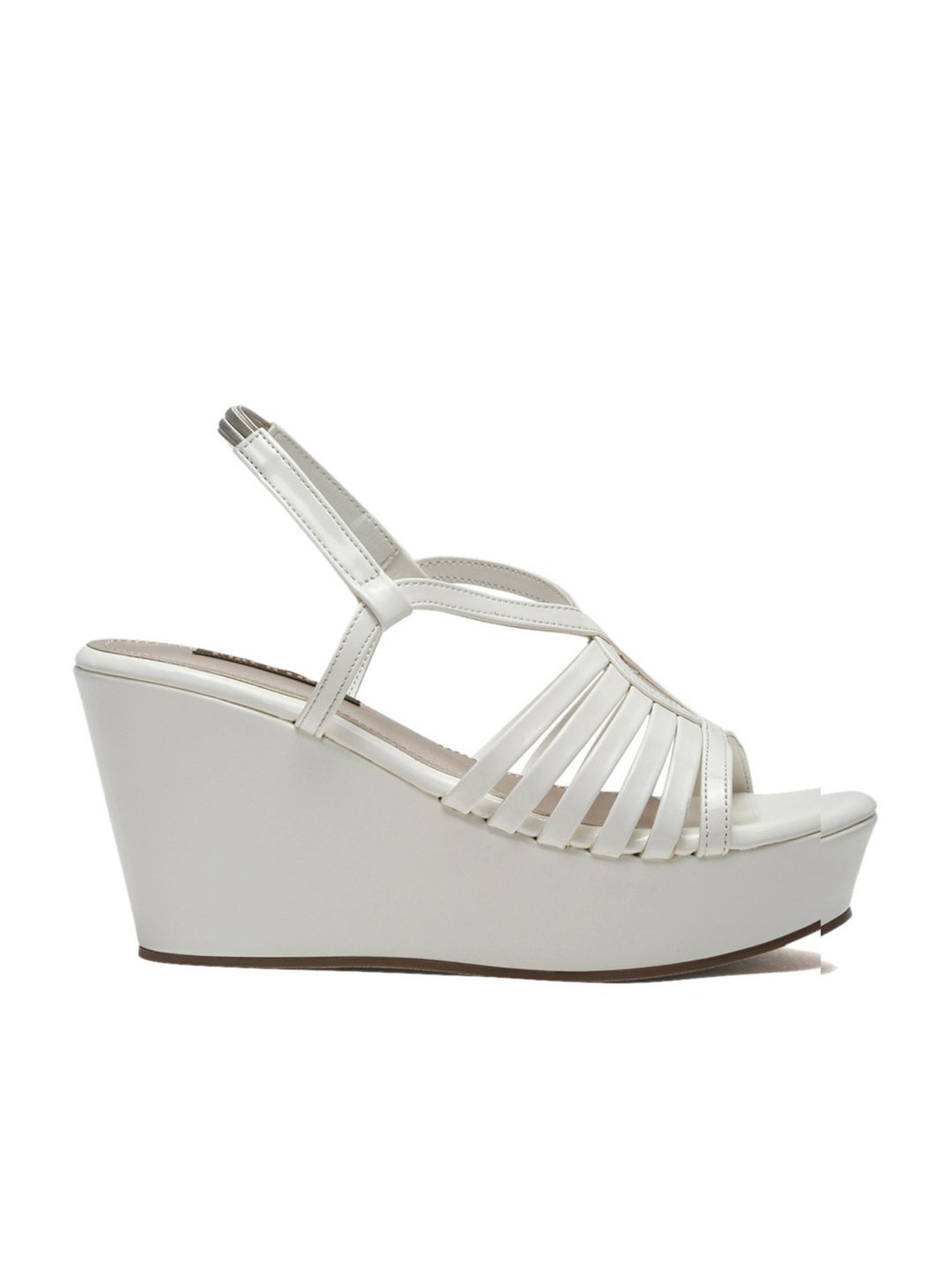 Crystal Pull On Metallic T-Strap Wedge Sandals | David's Bridal