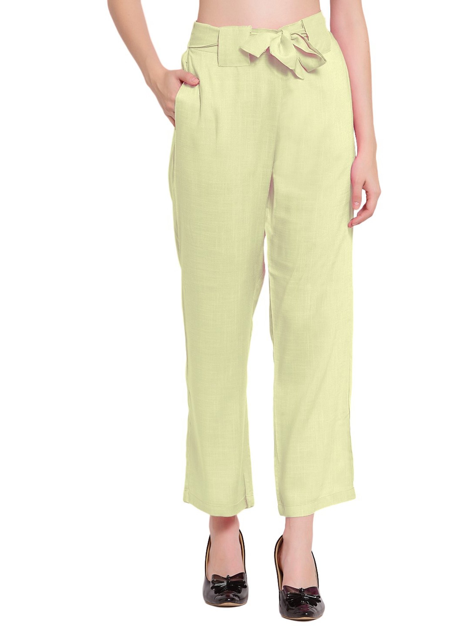 Buy ALLEN SOLLY Cream Solid Polyester Regular Fit Womens Pants  Shoppers  Stop