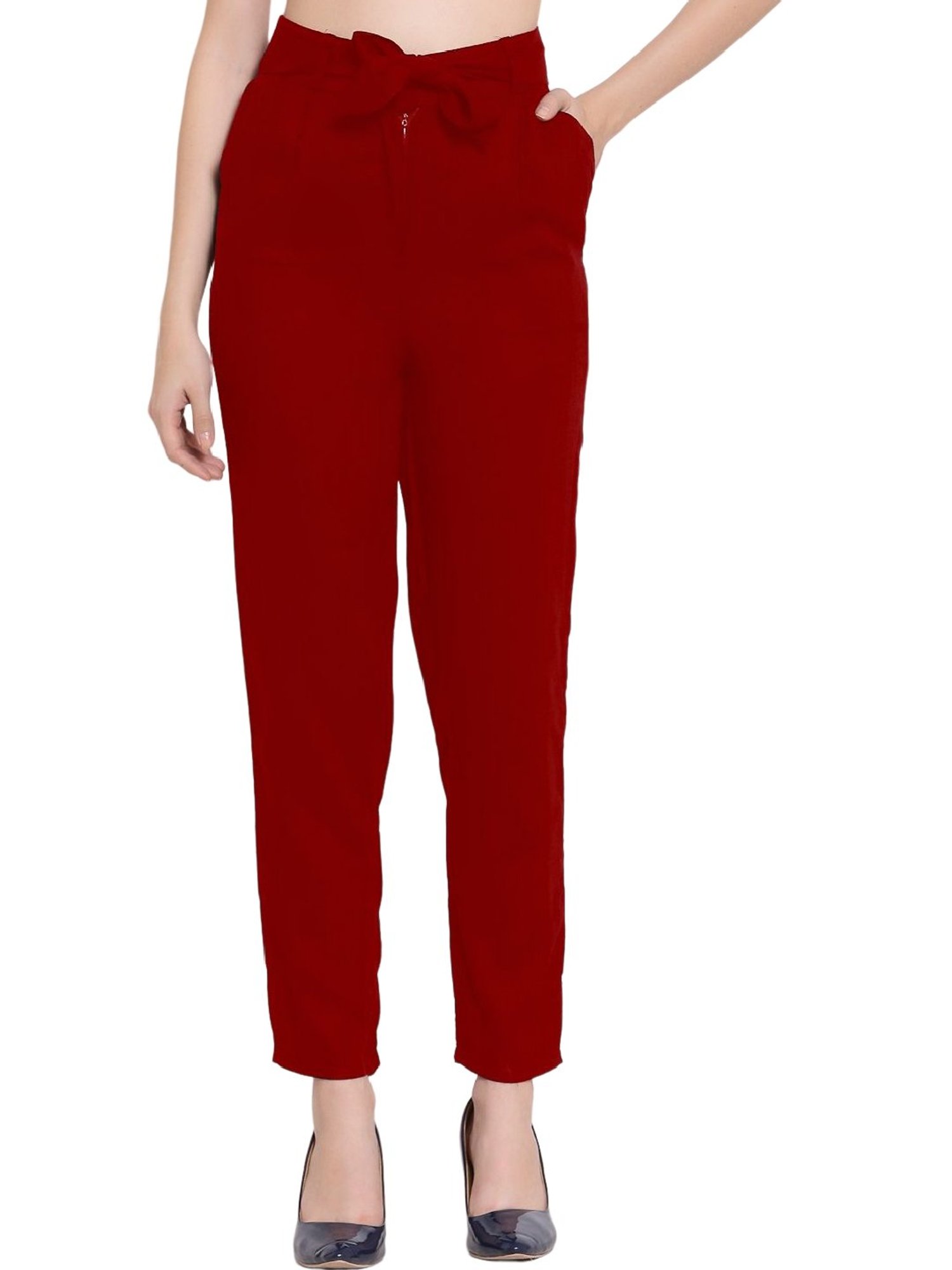 Dollar Missy Women Pack of 2 Straight Fit Solid Cigarette Trousers Maroon  and Sand  Dollarshoppe