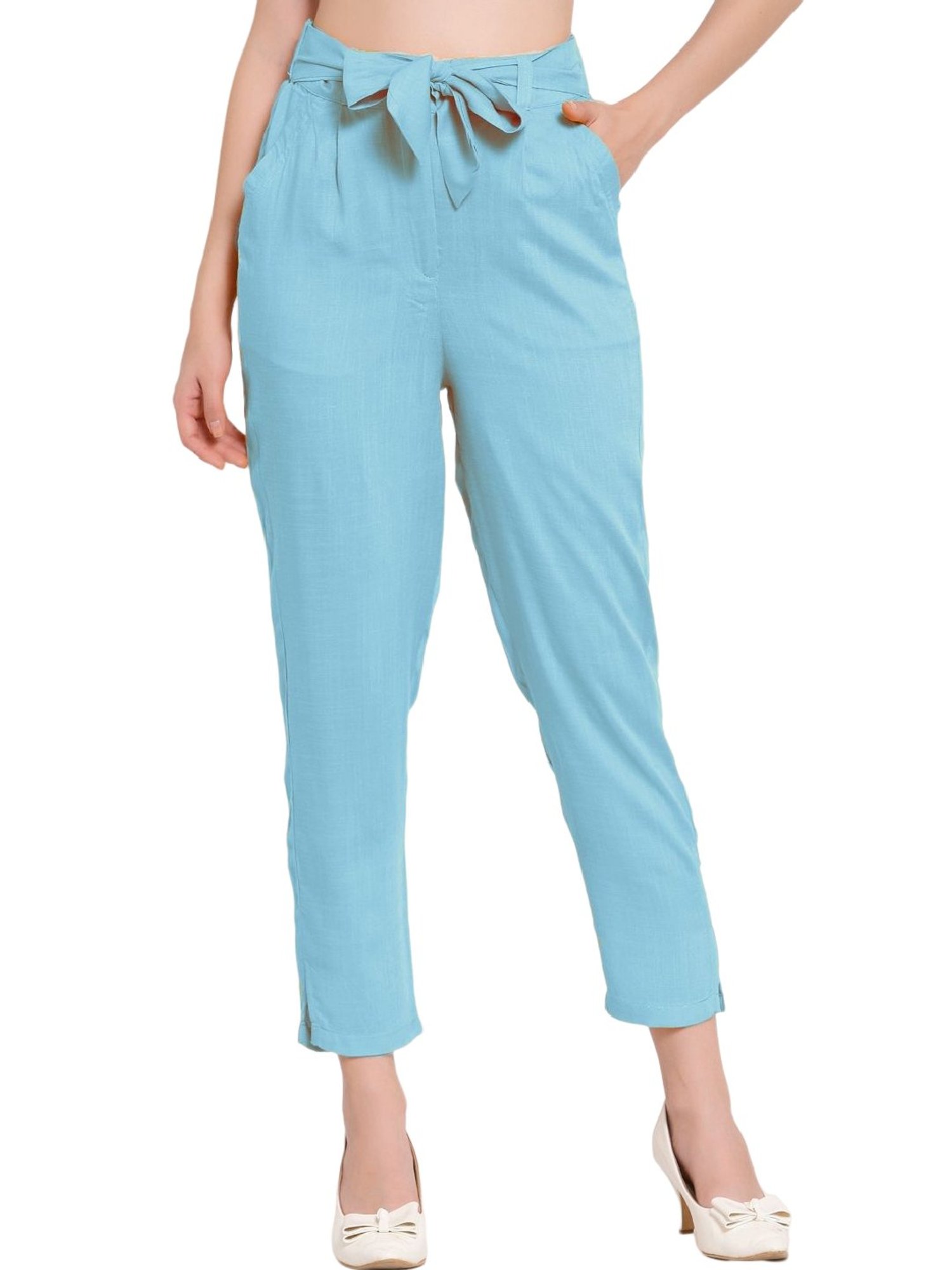 Women American Crepe Casual Regular Fit SkyBlue Pants – Kainalli