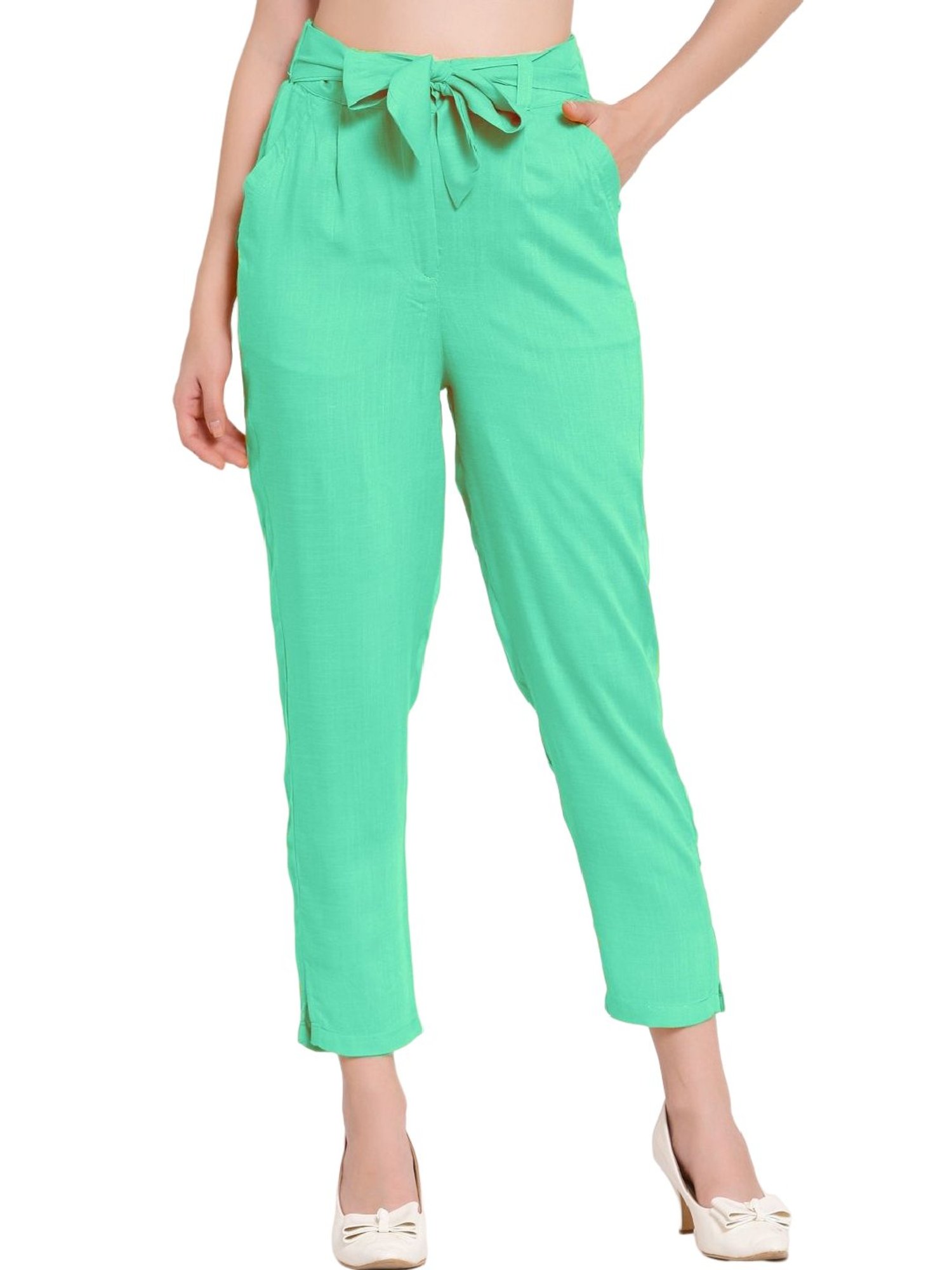 Buy Women Ankle Length Pants Green Solid Taffeta Silk for Best Price  Reviews Free Shipping