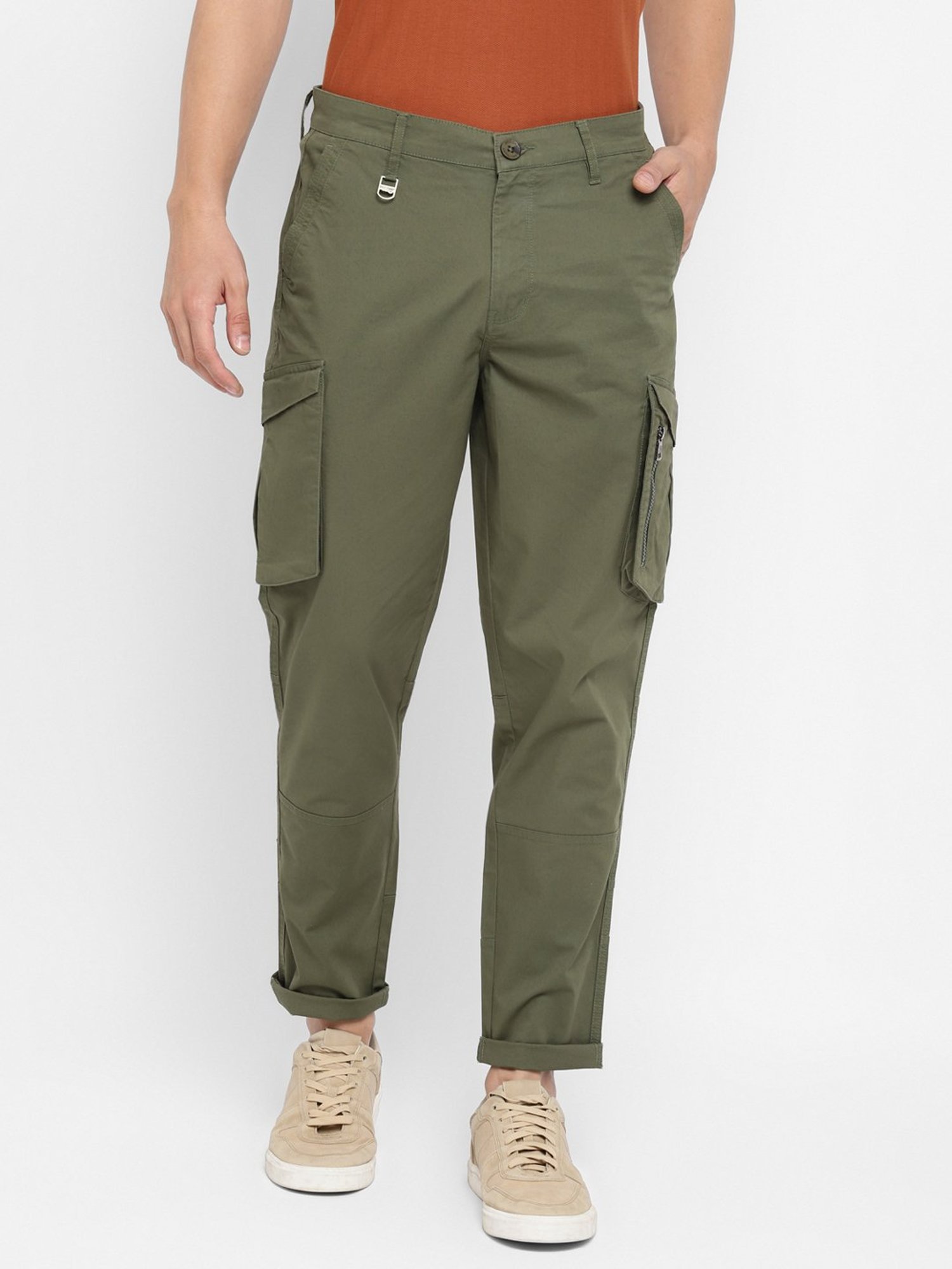 Regular Fit Linenblend cargo trousers  Dark khaki green  Men  HM IN