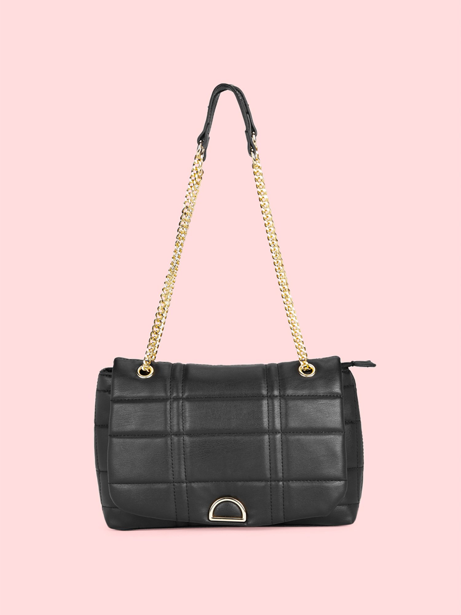Women's Gold Color Chain Black Shoulder Bag