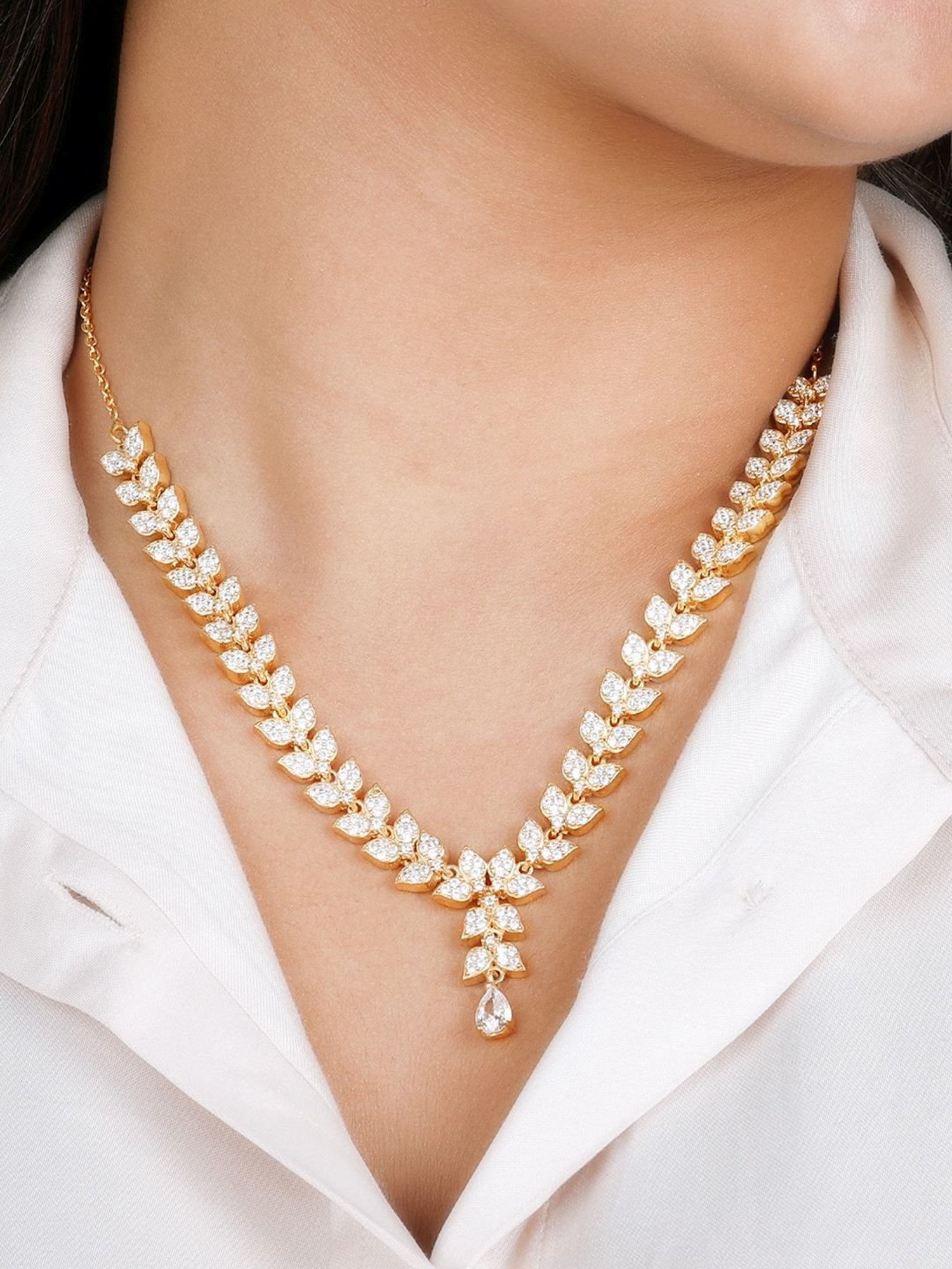 White stone necklace designs hot sale in gold with price