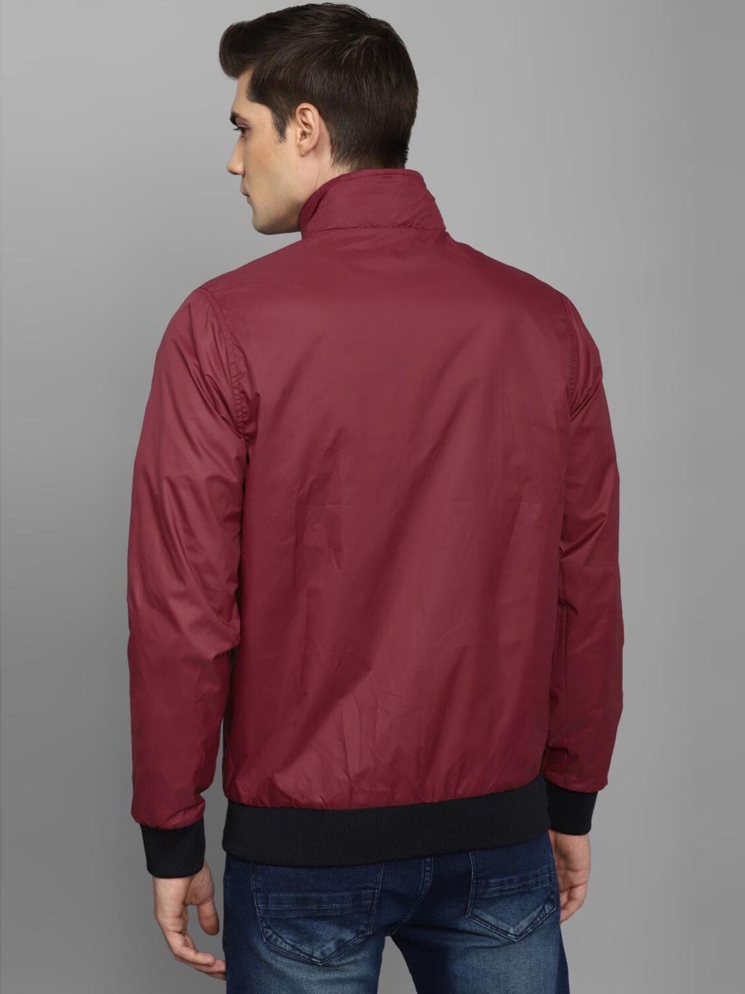 Buy Allen Solly Sport Maroon Solid Mock Collar Stripes Detail Bomber Jacket  - Jackets for Men 20479060 | Myntra