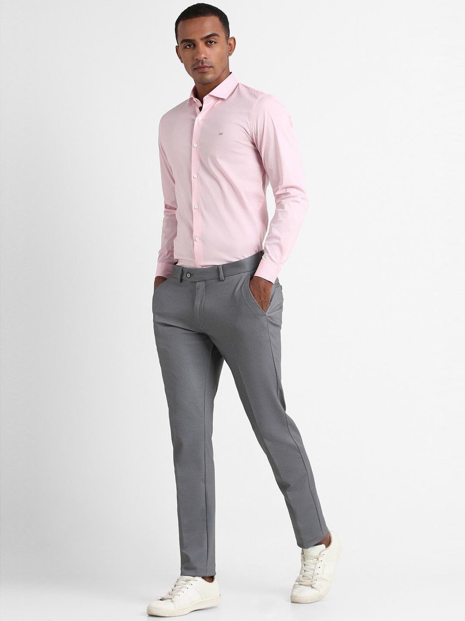 Buy Men Grey Solid Slim Fit Casual Trousers Online - 856339 | Peter England