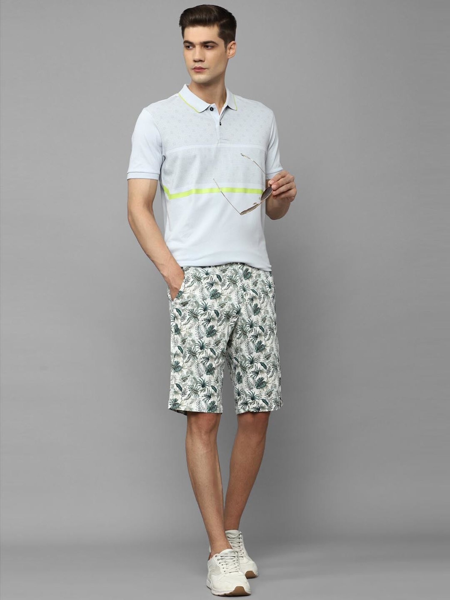 Buy Allen Solly White Cotton Slim Fit Printed Shorts for