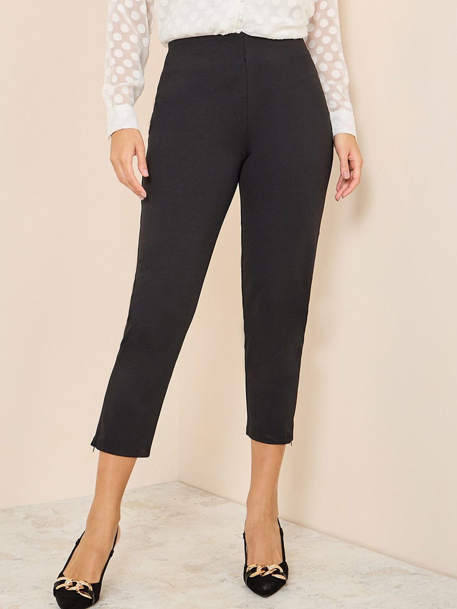 Kin Plain Cropped Slim Fit Tailored Trousers Brown 6