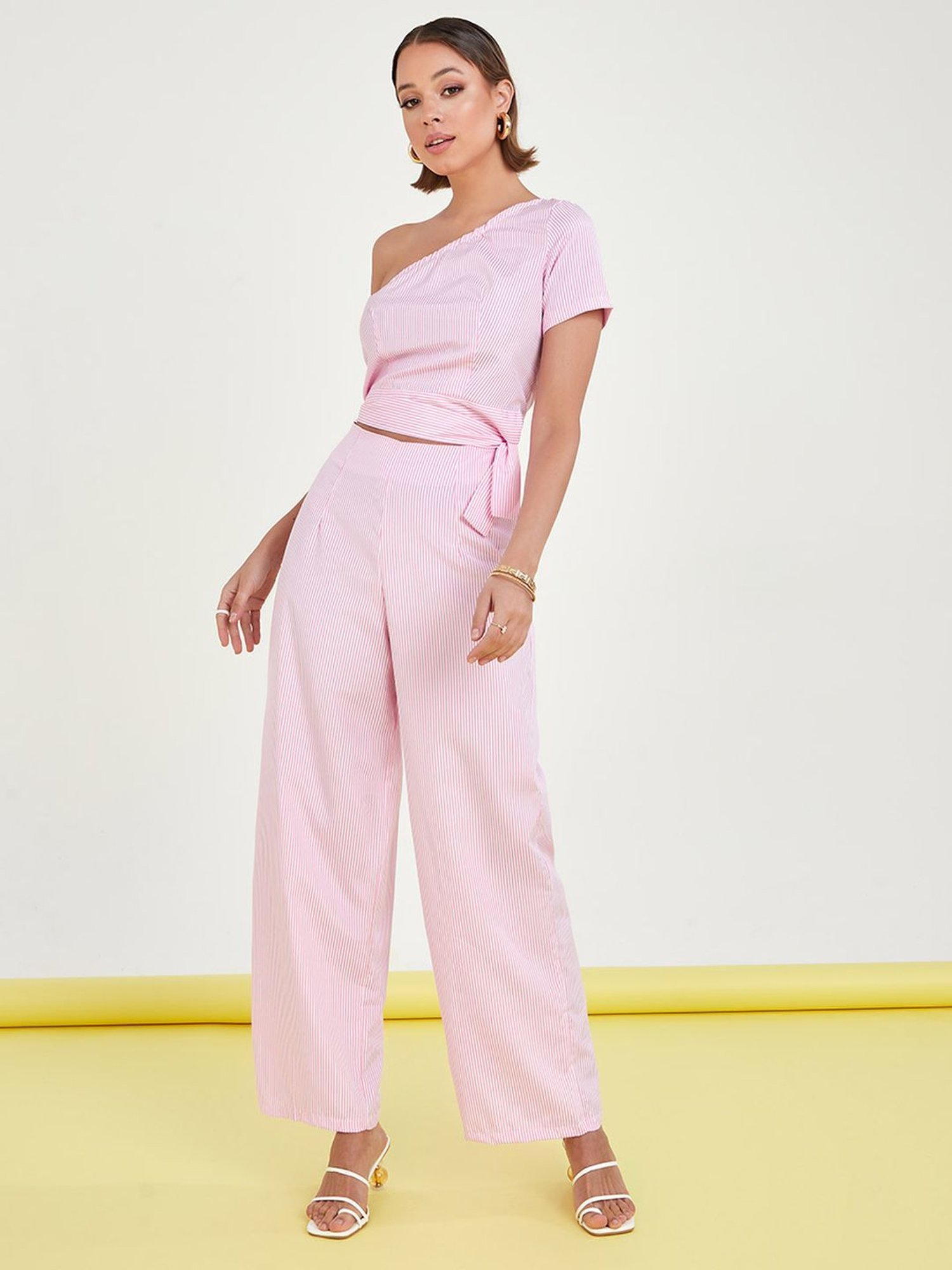 Ribbed Crop Top full sleeves and Wide Leg Joggers Coord Set