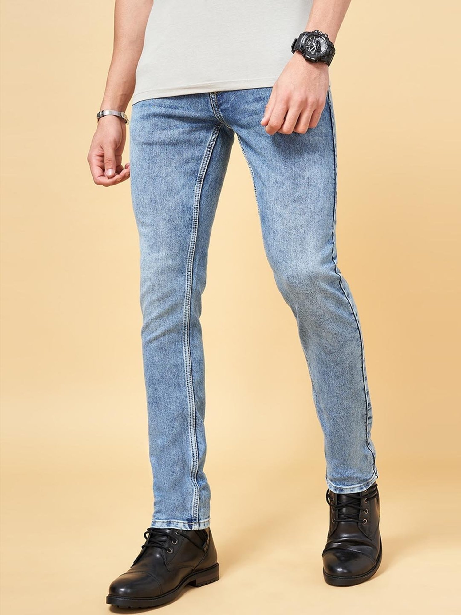 Medium Blue Solid Ankle-Length Casual Men Ultra Slim Fit Jeans - Selling  Fast at Pantaloons.com