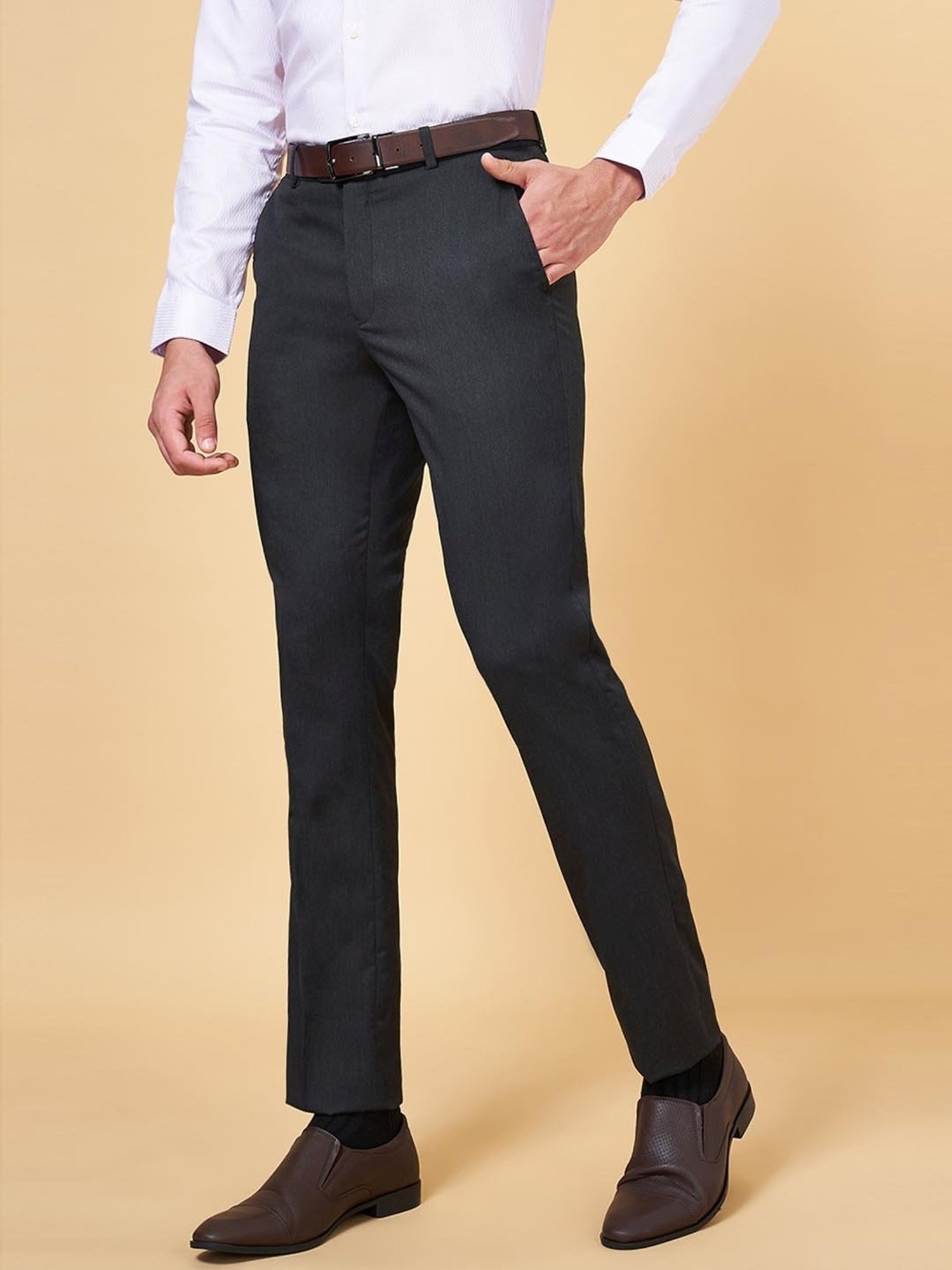 Formal 4 way Stretch Trousers in Charcoal Grey Slim Fit