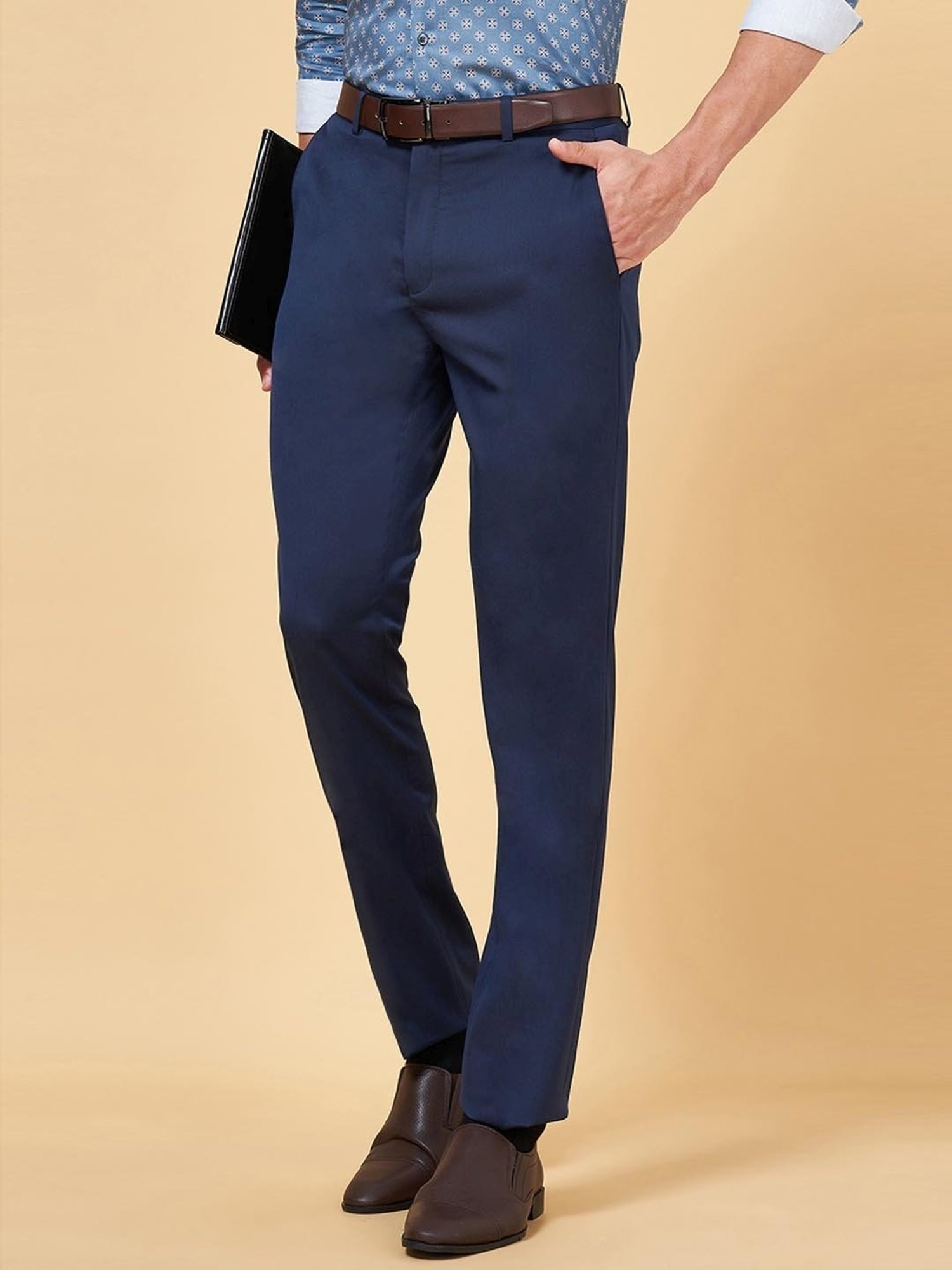 Buy Byford by Pantaloons Z Black Slim Fit Self Pattern Trousers for Mens  Online @ Tata CLiQ