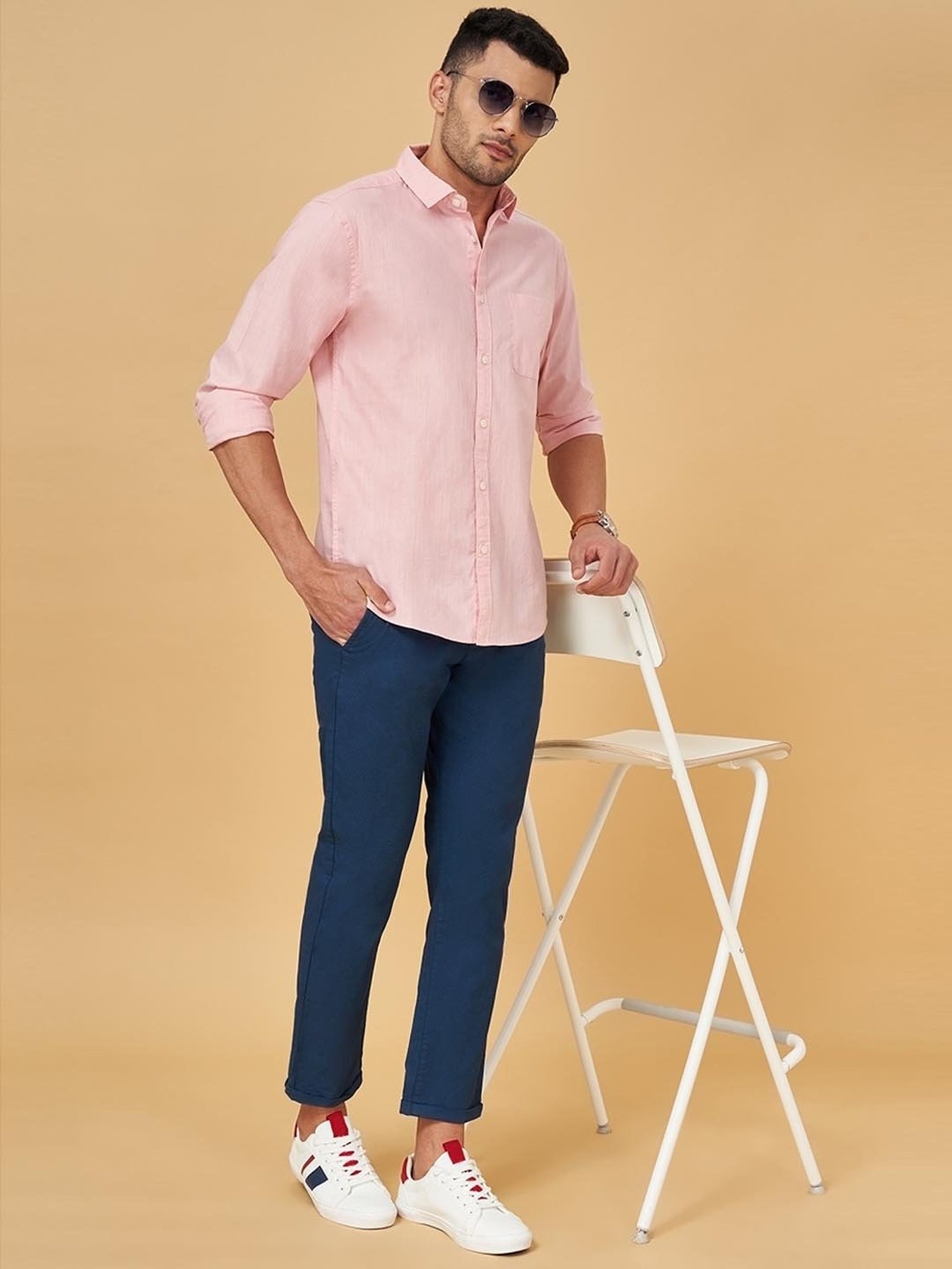 Byford By Pantaloons Pink Solid Slim Fit Casual Shirt - Buy Byford By Pantaloons  Pink Solid Slim Fit Casual Shirt online in India