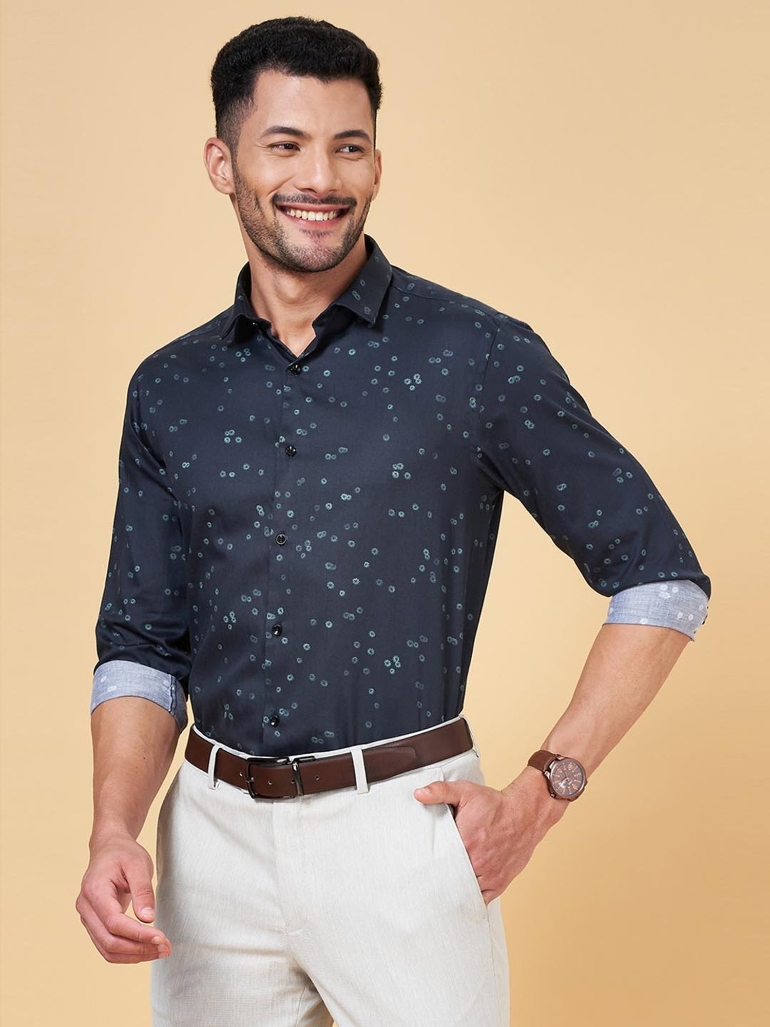 Peregrine by Pantaloons Teal Cotton Slim Fit Shirt