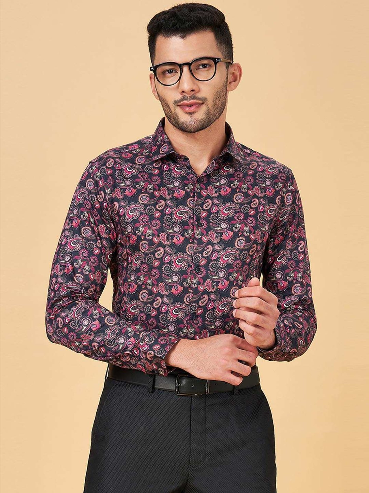 Peregrine by Pantaloons Teal Cotton Slim Fit Shirt