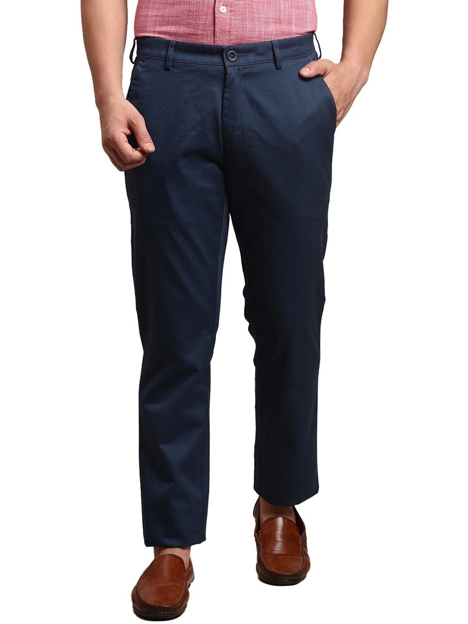 Buy Men Blue Slim Fit Textured Casual Trousers Online - 745932 | Allen Solly