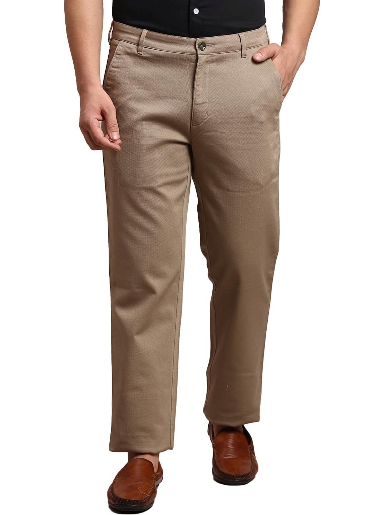 Buy ColorPlus Men Beige Regular Fit Solid Regular Trousers - Trousers for  Men 2446933 | Myntra