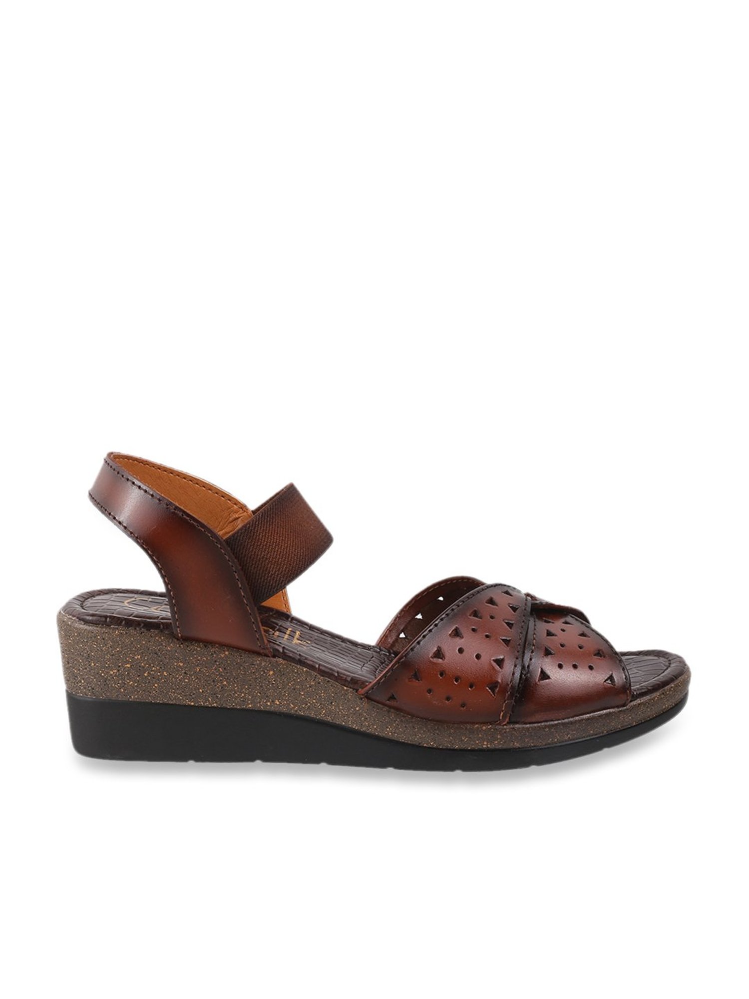 Buy CATWALK Brown Leather Buckle Womens Formal Wedge Sandals | Shoppers Stop