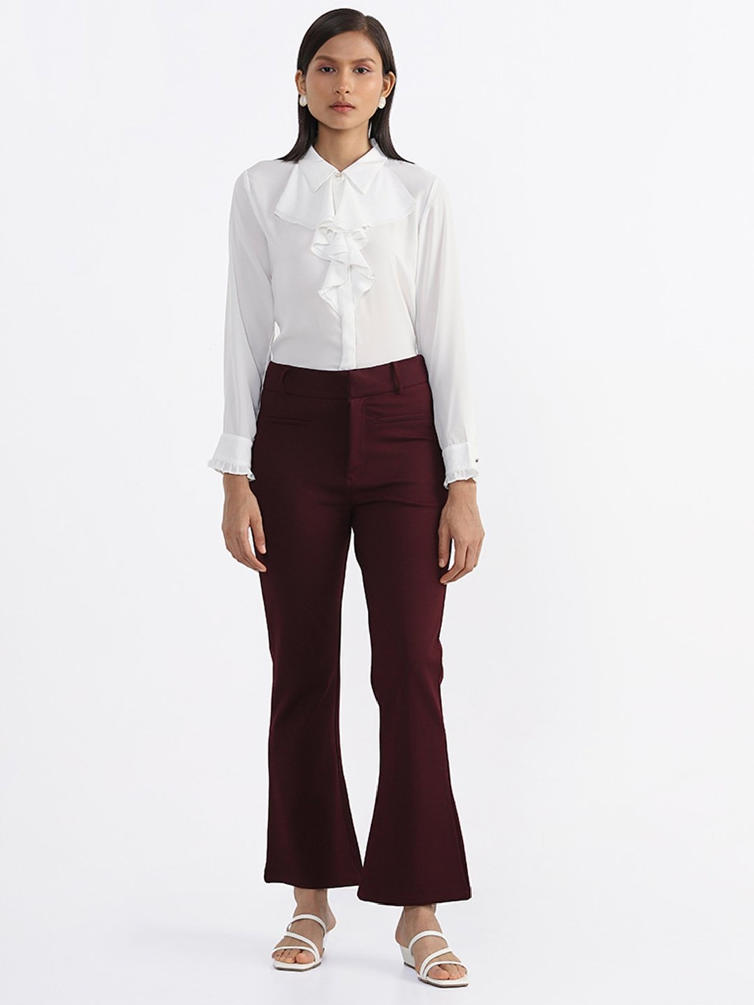 Buy Wardrobe by Westside Solid Burgundy Slit Ponte Trousers for Online @  Tata CLiQ