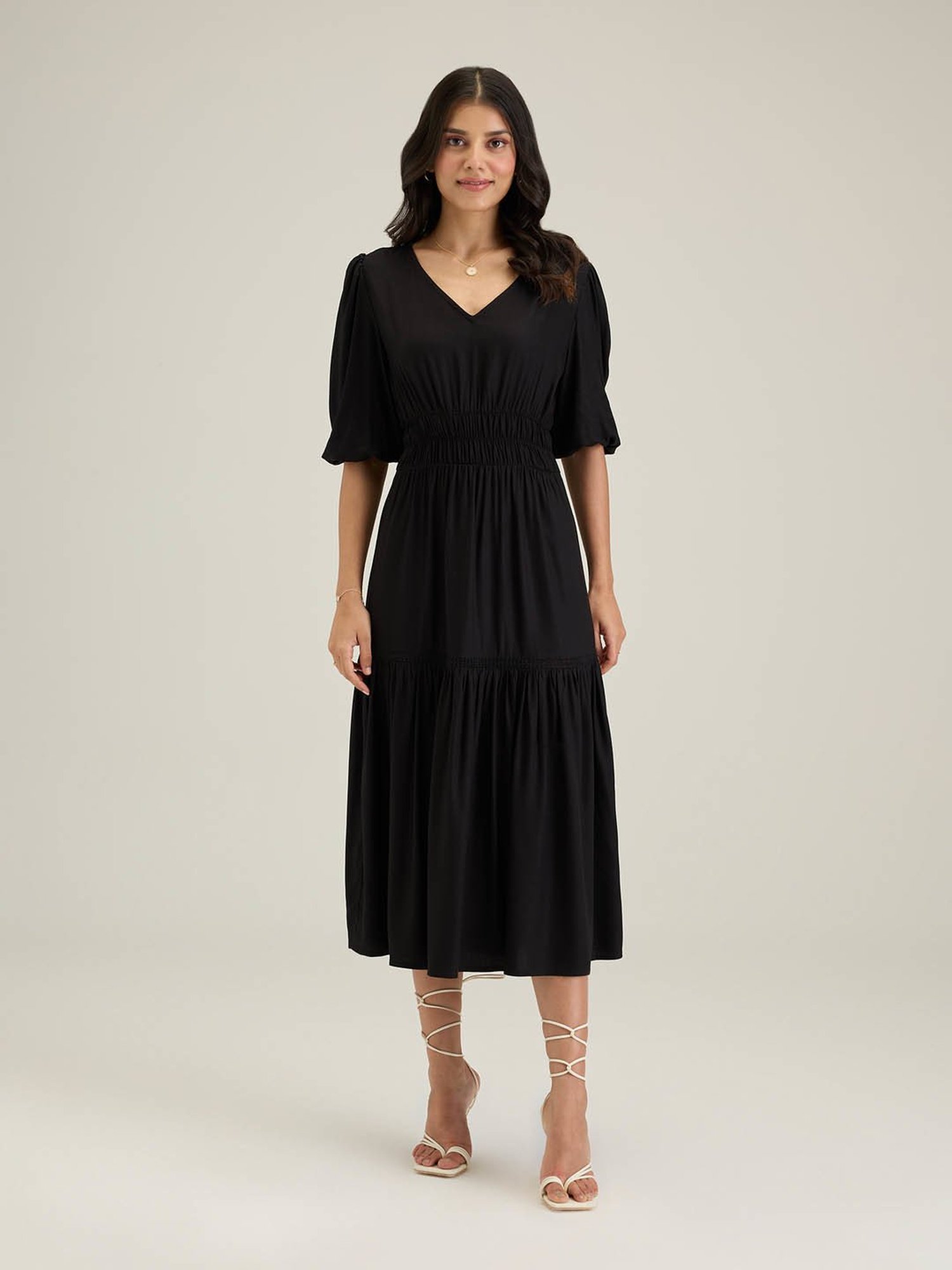Grace Kelly Vintage Off-the-shoulder Black Midi Dress - TheCelebrityDresses