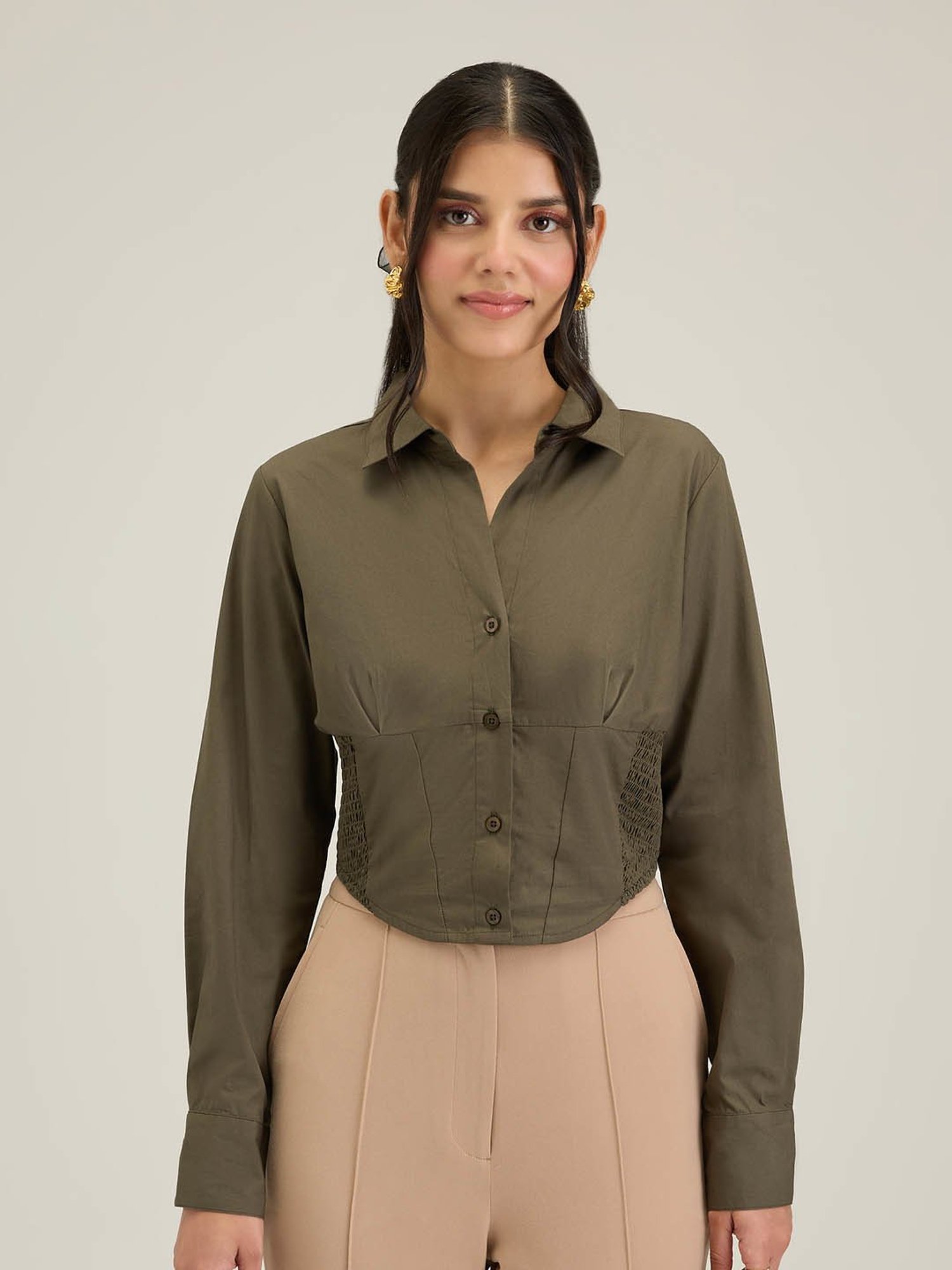 Olive green cheap dress shirt