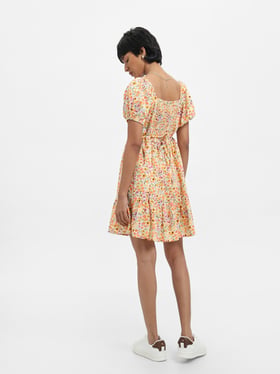 open lace back dress Buy Bombay Paisley Orange Striped Cotton-Blend A-Line Dress from Westside