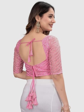 Pink And Gold Criss Cross Back Dupion Blouse at Rs 2498/piece, Embroidered  Blouses in Bengaluru