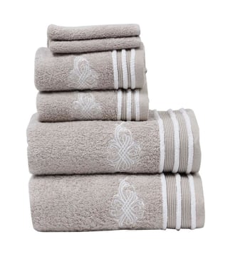 Buy Maspar Embroidery Beige Cotton Bath Towel Towels - Set of 6 at