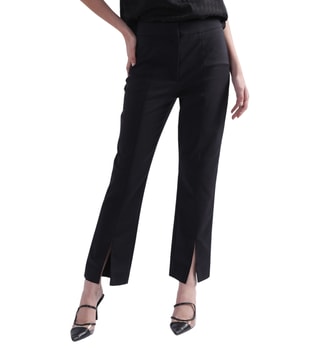 Buy Scotch  Soda Black Regular Fit Pinstripe Trousers for Women Online   Tata CLiQ Luxury