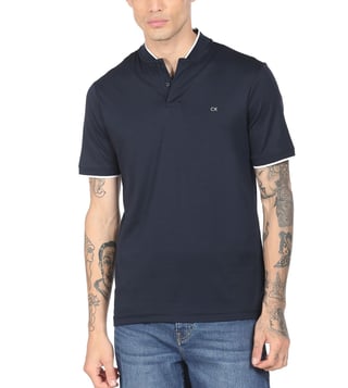 Buy Calvin Klein Jeans Blue Printed Regular Fit Polo T-Shirt for Men Online  @ Tata CLiQ Luxury