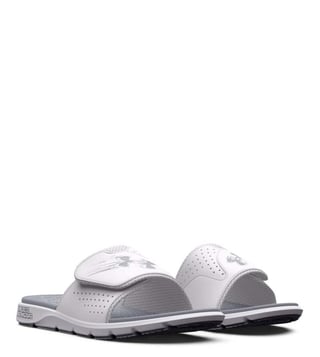 Under armour best sale white slides mens