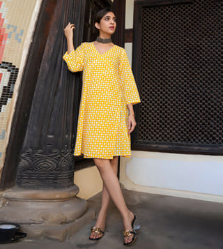 Yellow polka dot wrap 2024 dress