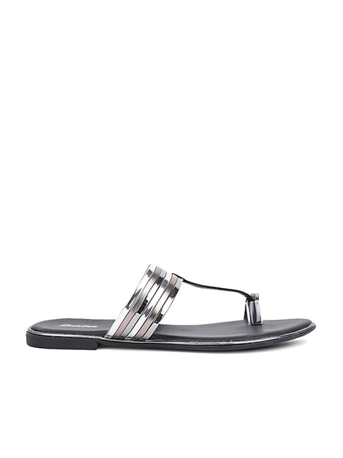 Giuseppe Zanotti Black/Silver Patent And Leather Pearl Embellished Toe Ring Flat  Sandals Size 40 Giuseppe Zanotti | TLC