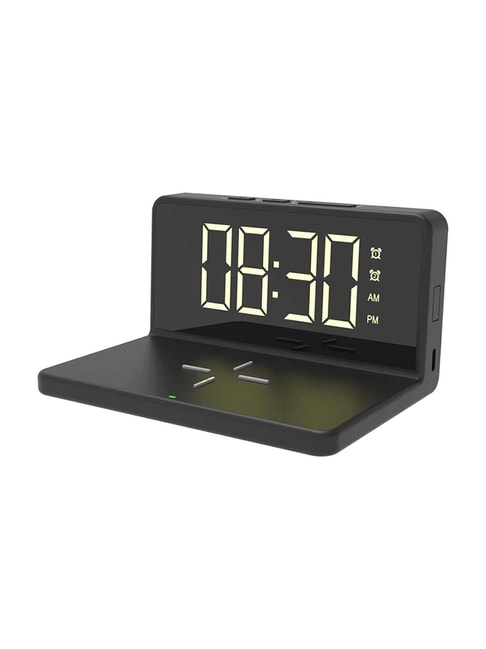 Portronics Freedom 4A POR-1042 Desktop Wireless Charger with Digital Alarm Clock (Black)