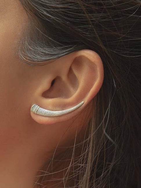 92.5 Oxidised Silver Studded Hoop Earrings - Silver Palace