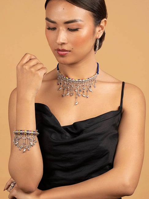 Buy Feeling Hmeltha Oxidised Body Chain In 925 Silver from Shaya