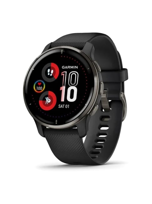 Garmin Venu Plus GPS Smartwatch with Silicone Band (Slate Stainless Steel  Bezel/Black)