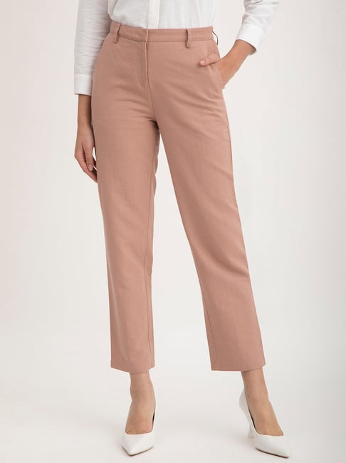 Buy Maroon Straight Fit Trousers Online | FableStreet