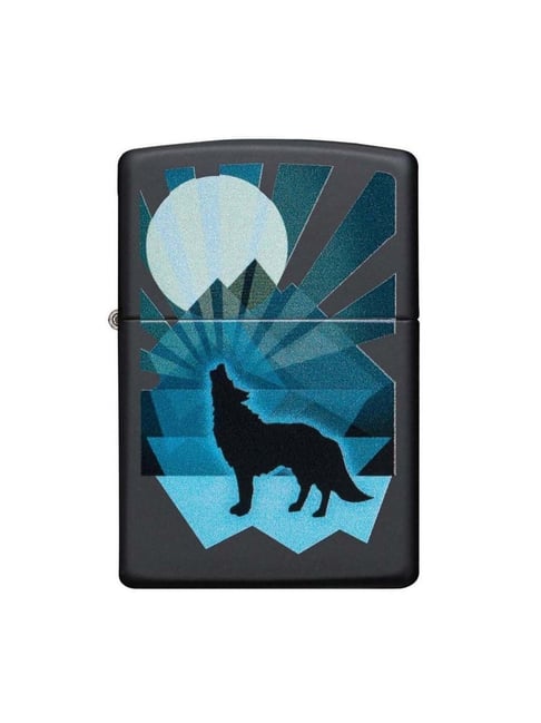 Zippo Black & Blue Wolf and Moon Design Brass Pocket Lighter-picture-26