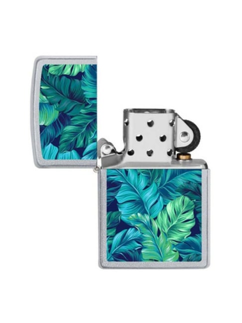 Zippo Blue Botanical Leaves Design Satin Brass Pocket Lighter-picture-38