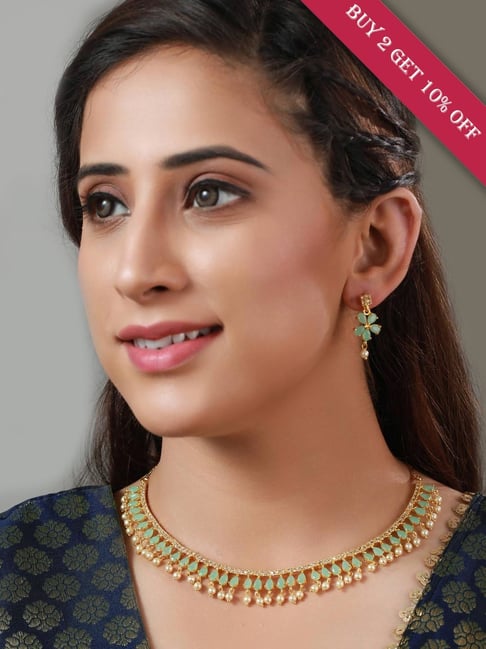 Priyaasi Jewellery Sets  Buy Priyaasi Real Kemp Gold Plated Leaf Jewellery  Set Online  Nykaa Fashion