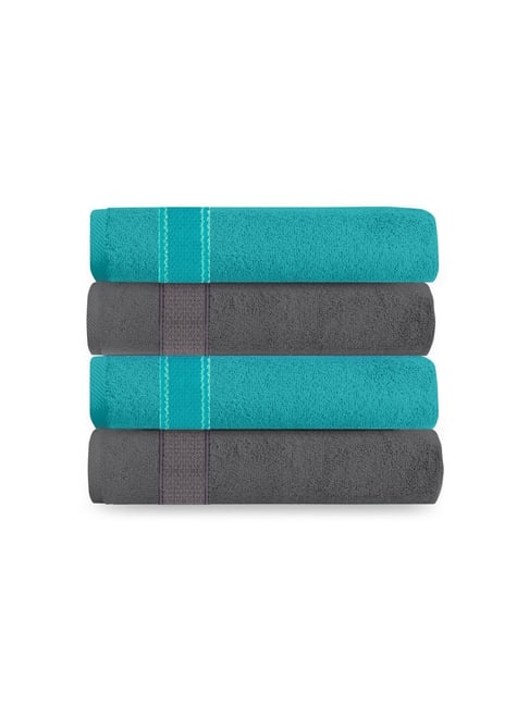 Buy Aquacado 2 Pc Bath & 4 Pc Hand Towel Set of 6 Charcoal Grey & Turq Blue  Online- At Home by Nilkamal