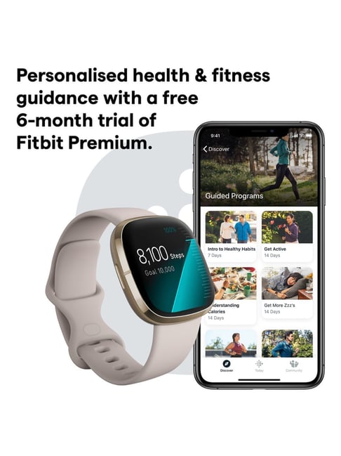 FITBIT FB512GLWT Sense Smart Watch for Unisex (Beige)