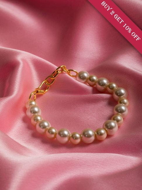 Pink Jade And White Freshwater Pearl 7 inches Bracelet with Extension   Amazonin Jewellery