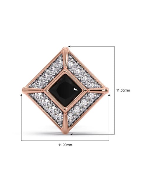 Square Sterling Silver Stud Earrings with Real Black Diamonds Kite Shape  310126